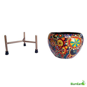 Multicolour Pattern Round Metal Pot With Stand