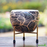 Load image into Gallery viewer, Golden Stripes - Round Metal Pot With Stand
