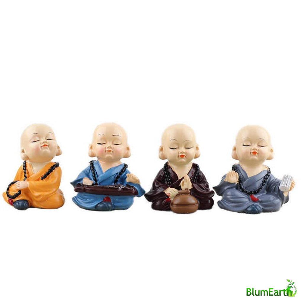 Meditating Monks Miniatures, Size 6 cm - Set of 4