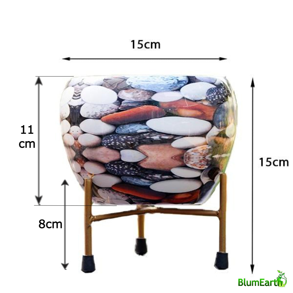 Pebble Stone - Round Metal Pot With Stand