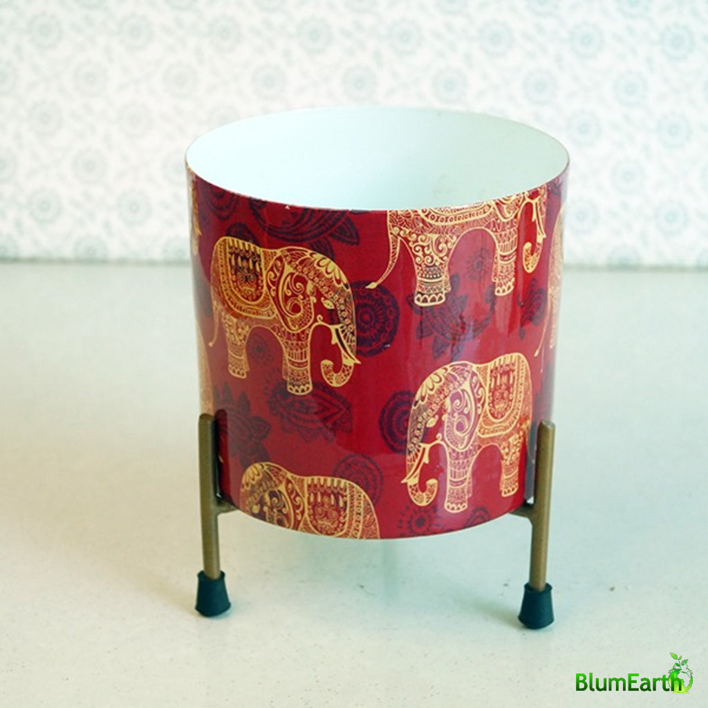 Tribal Print - Round Metal Pot with Stand