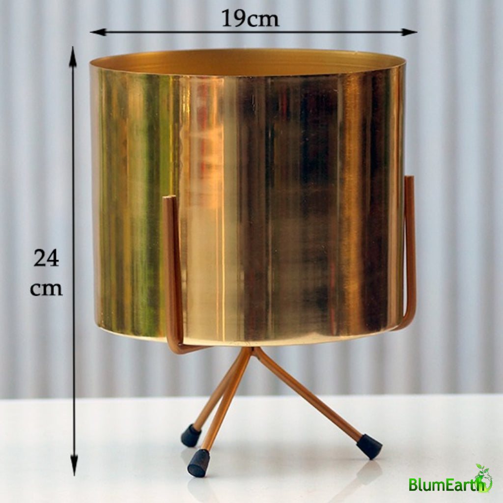 Golden - Round Metal Pot With Tripod Stand