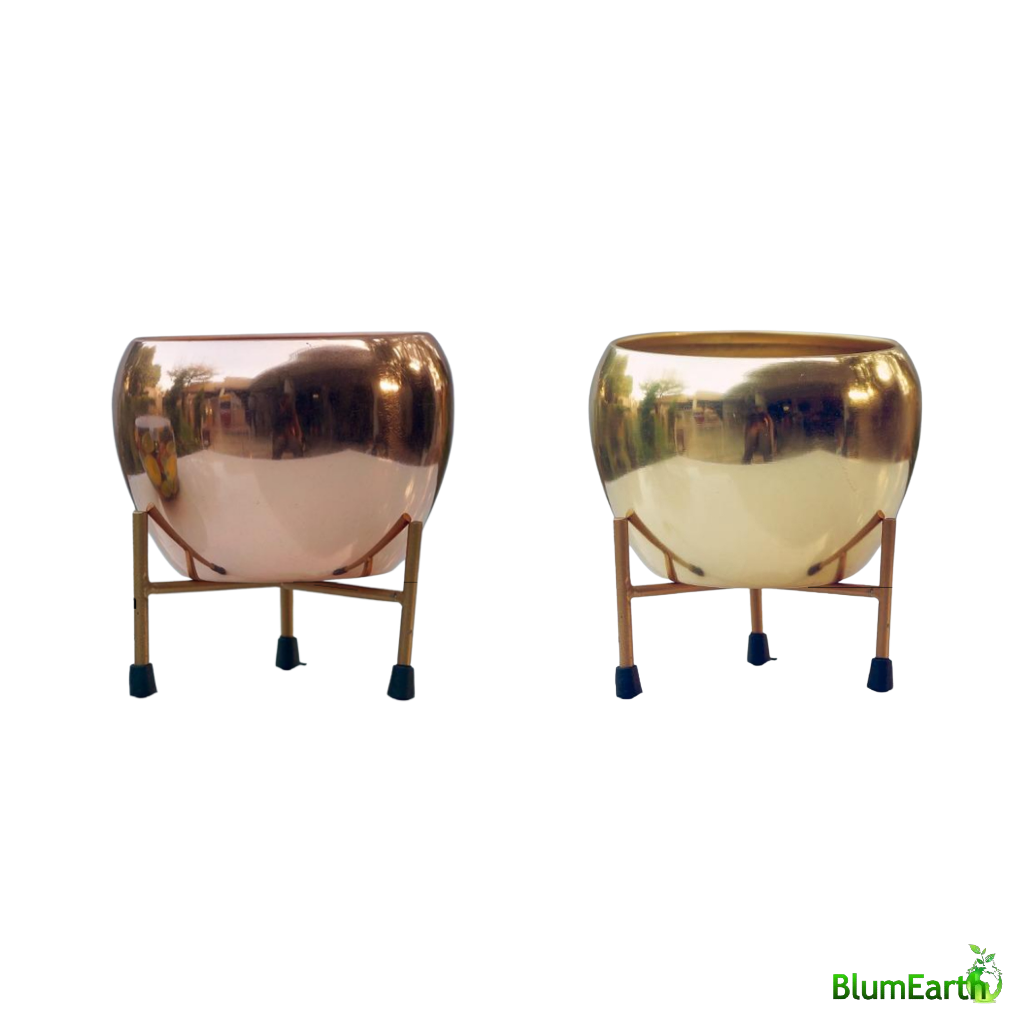 Basic copper and golden round metal pots with stand - combo