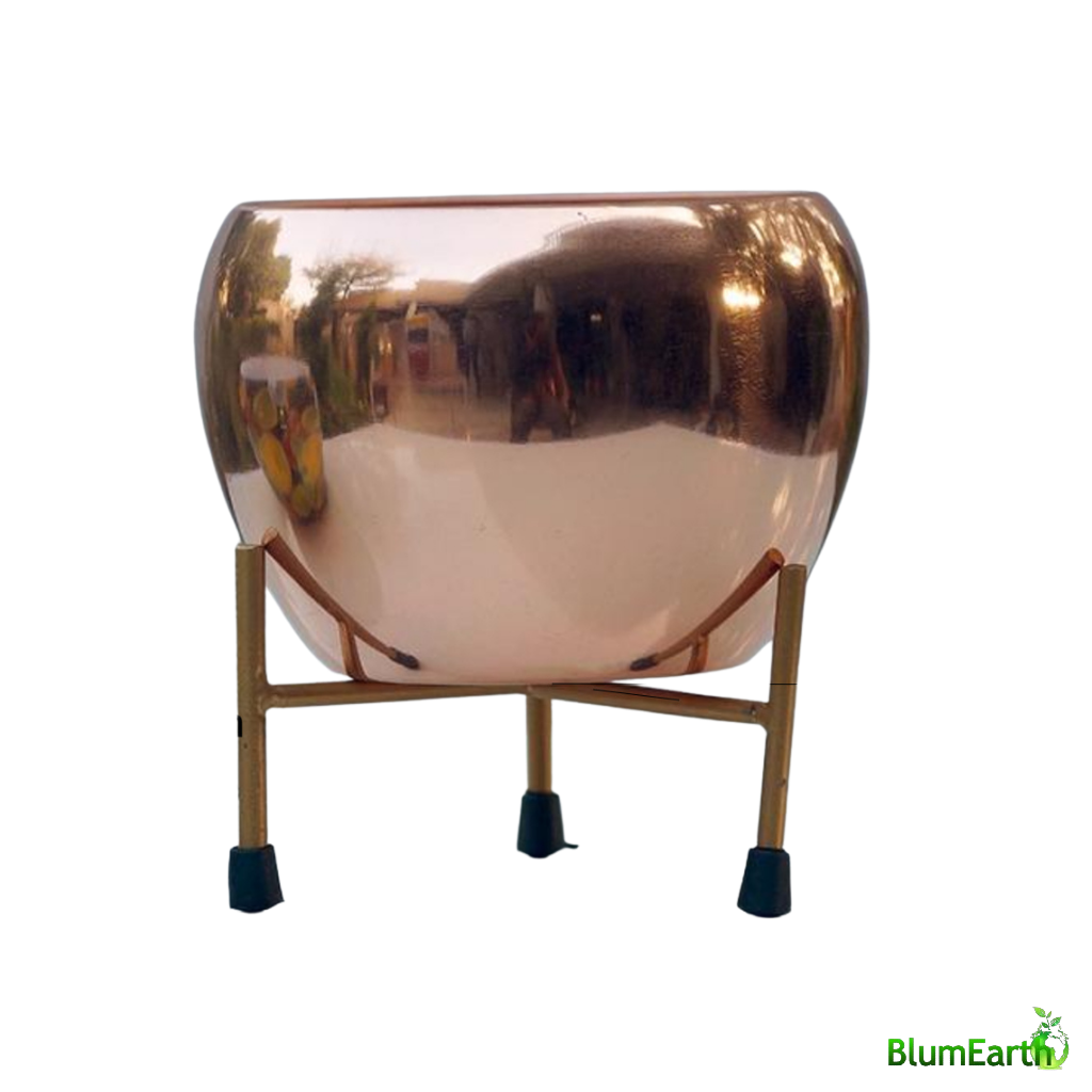 Basic copper round metal pot with stand