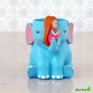 Beautiful Elephant With Cute Little Girl, Resin Pot