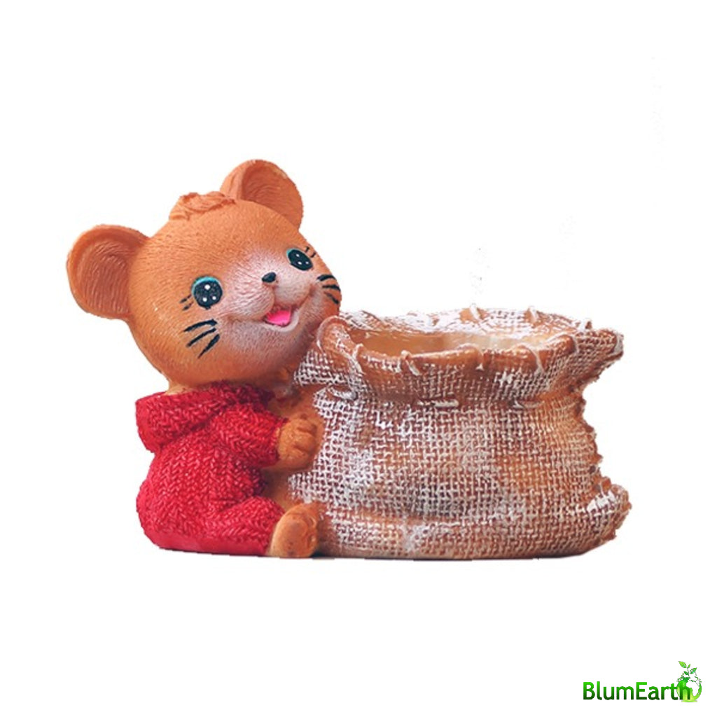 Cute Little Cub (Baby Bear) With Basket, Resin Pot, Succulent Pot