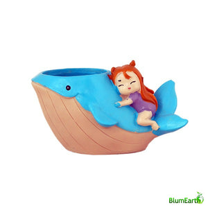 Cute Sleeping Girl On Whale, Resin Pot