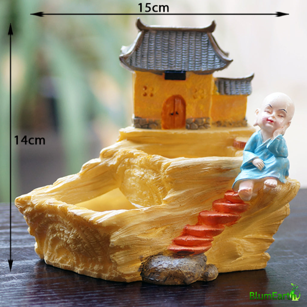 Cute Smiling Monk Resin Pot