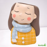 Load image into Gallery viewer, Cute Yellow Girl with Scarf, Resin Pot
