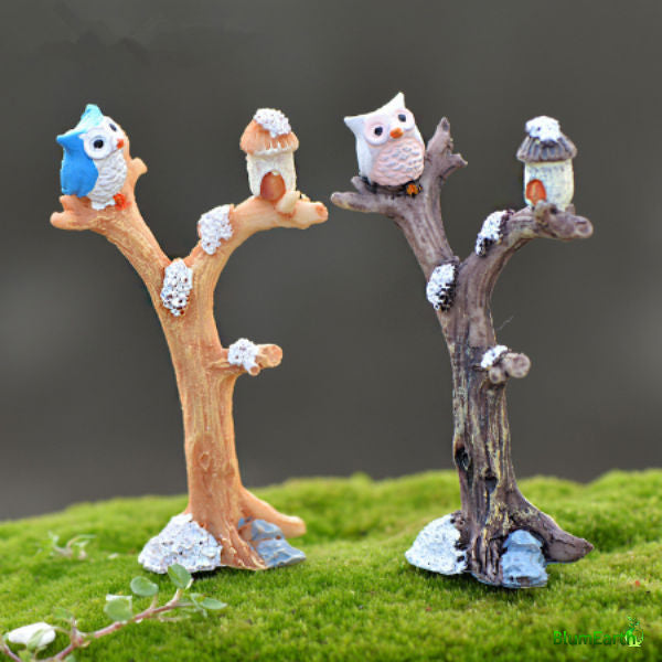 Owl On The Tree Garden Miniature, Size 8.5 Cms, Set of 2