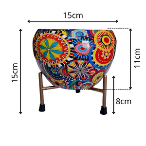 Multicolour Pattern Printed Round Metal Pot With Stand