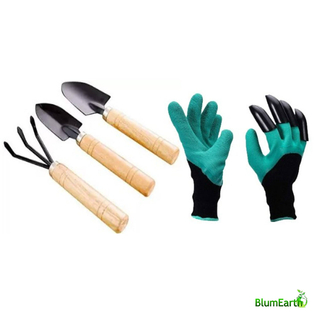 Set 3 Piece Garden Tools and Gloves 