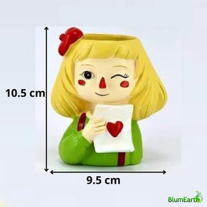 Green Wink Girl Resin Pot